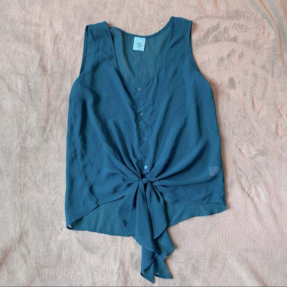 H.I.P Sheer Blue Button Down Tie Tank